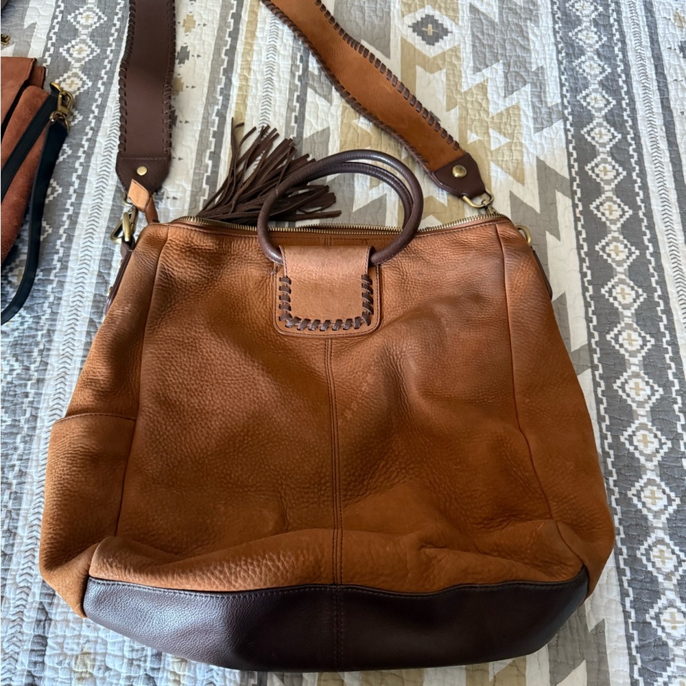 Hobo Two-Tone Brown Leather Shoulder Bag